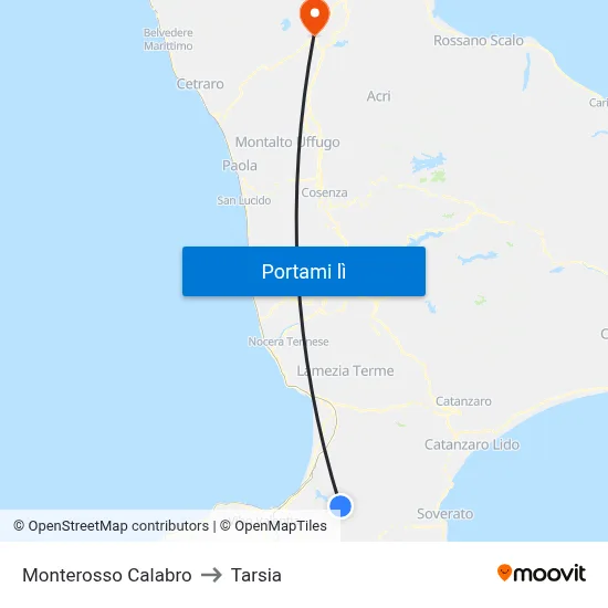 Monterosso Calabro to Tarsia map
