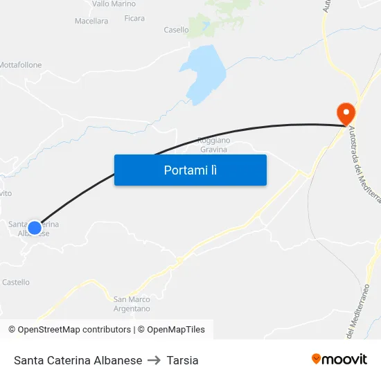 Santa Caterina Albanese to Tarsia map