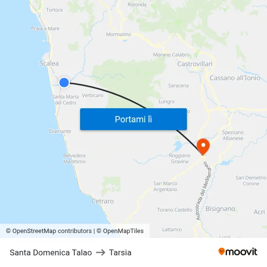 Santa Domenica Talao to Tarsia map