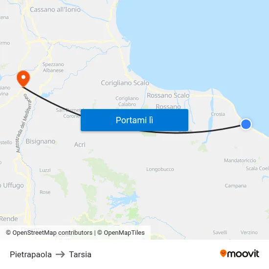 Pietrapaola to Tarsia map