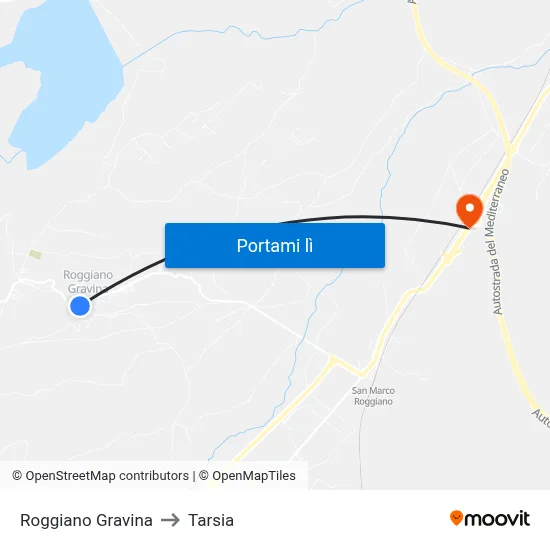 Roggiano Gravina to Tarsia map