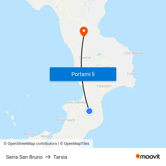 Serra San Bruno to Tarsia map