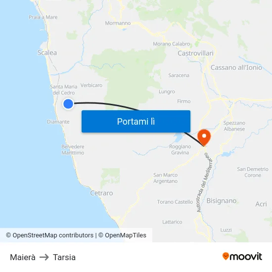 Maierà to Tarsia map