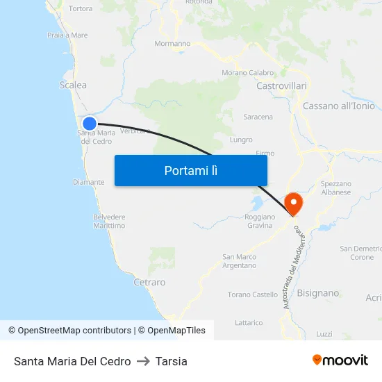 Santa Maria Del Cedro to Tarsia map