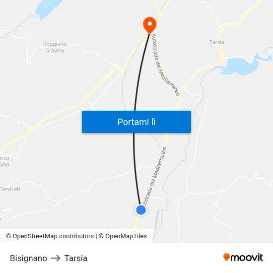 Bisignano to Tarsia map
