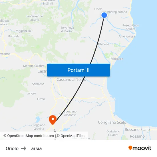 Oriolo to Tarsia map