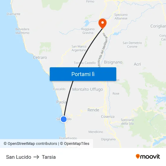 San Lucido to Tarsia map