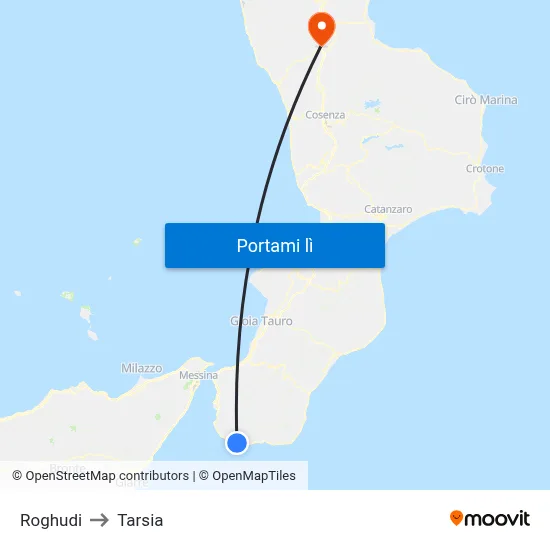 Roghudi to Tarsia map