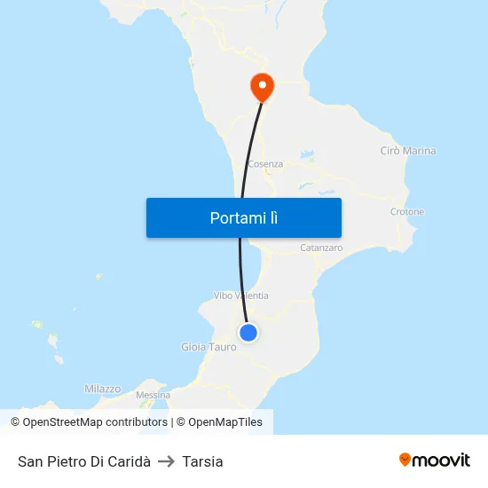 San Pietro Di Caridà to Tarsia map
