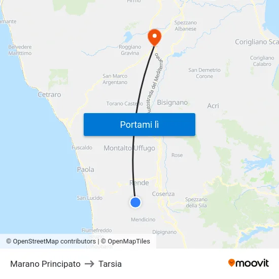 Marano Principato to Tarsia map