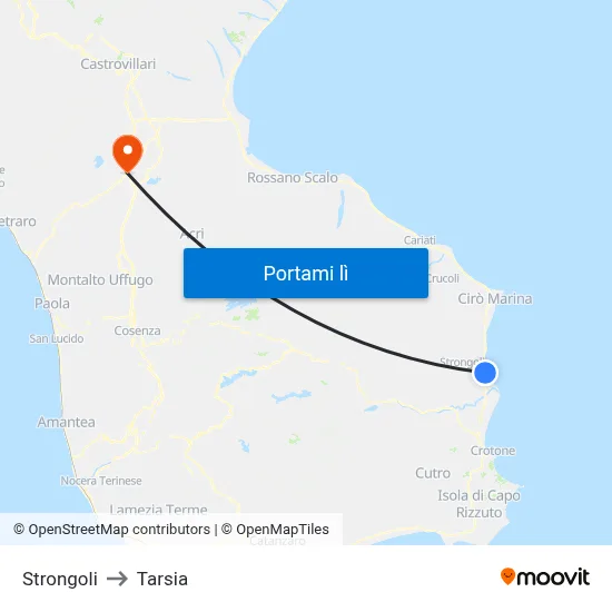 Strongoli to Tarsia map