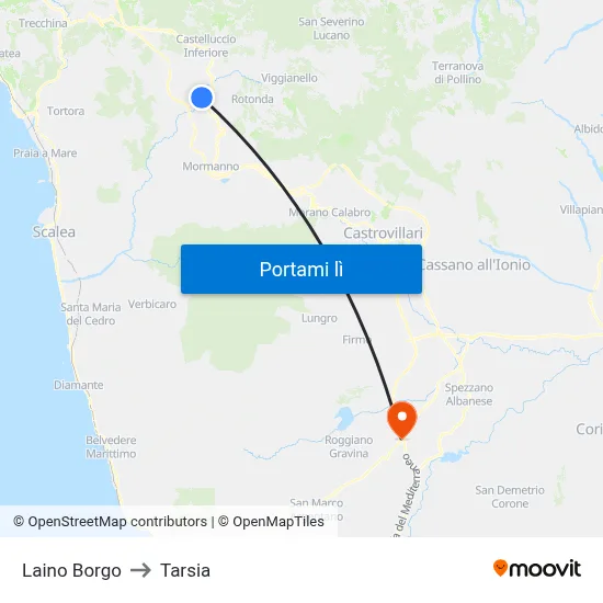 Laino Borgo to Tarsia map