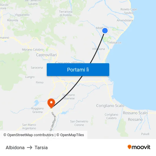 Albidona to Tarsia map