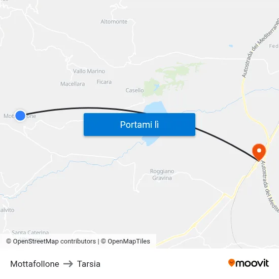 Mottafollone to Tarsia map