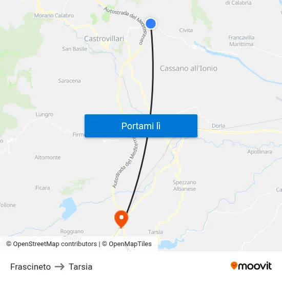 Frascineto to Tarsia map