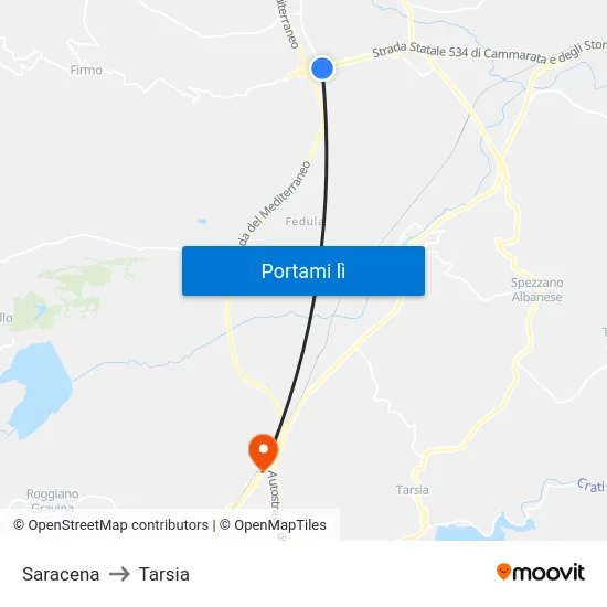 Saracena to Tarsia map