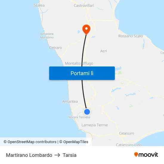 Martirano Lombardo to Tarsia map