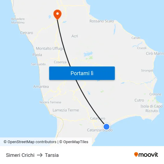 Simeri Crichi to Tarsia map