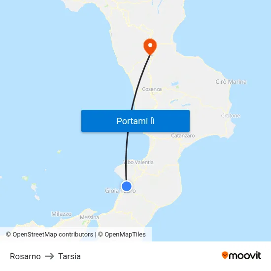 Rosarno to Tarsia map