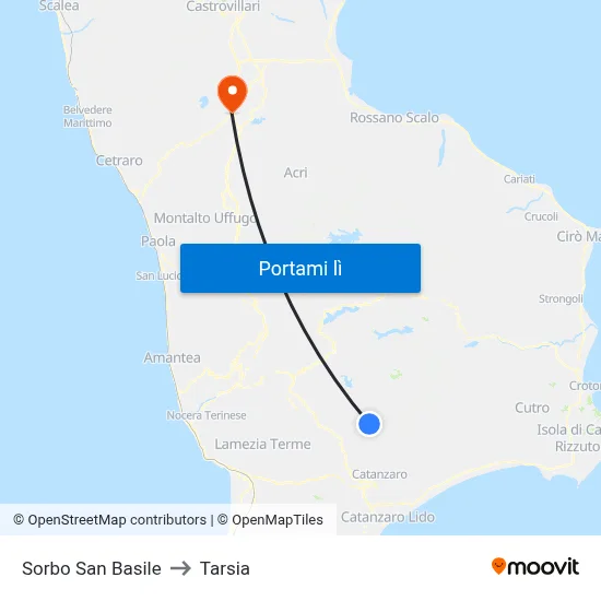 Sorbo San Basile to Tarsia map