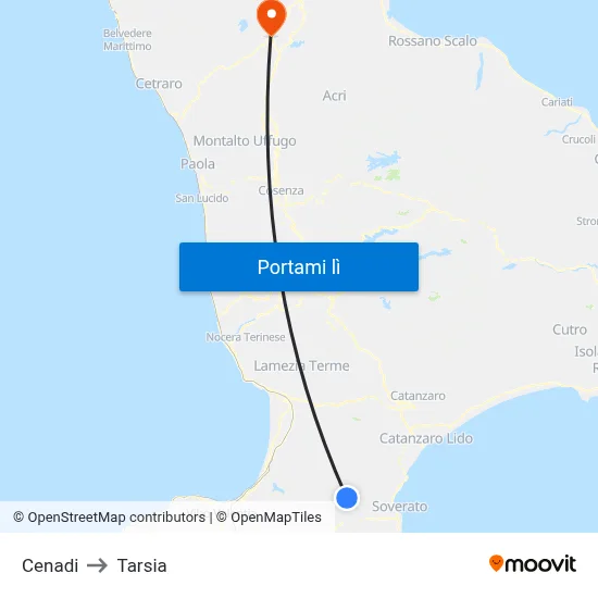 Cenadi to Tarsia map