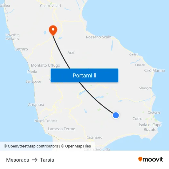 Mesoraca to Tarsia map
