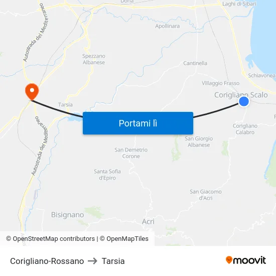 Corigliano-Rossano to Tarsia map