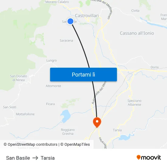 San Basile to Tarsia map