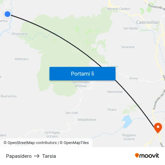 Papasidero to Tarsia map