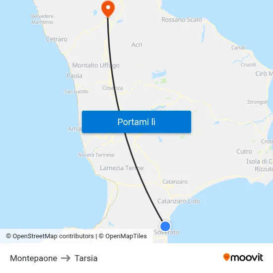 Montepaone to Tarsia map