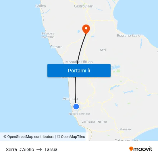 Serra D'Aiello to Tarsia map
