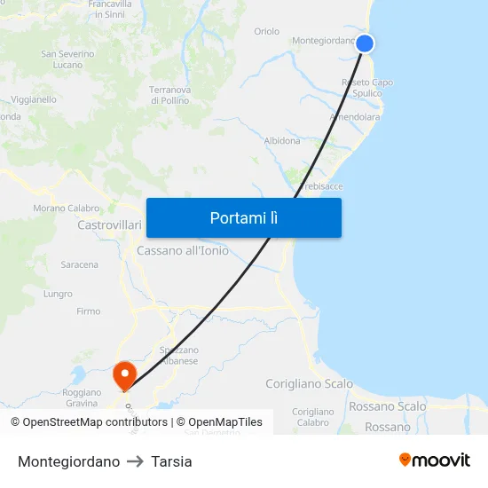 Montegiordano to Tarsia map
