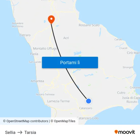 Sellia to Tarsia map