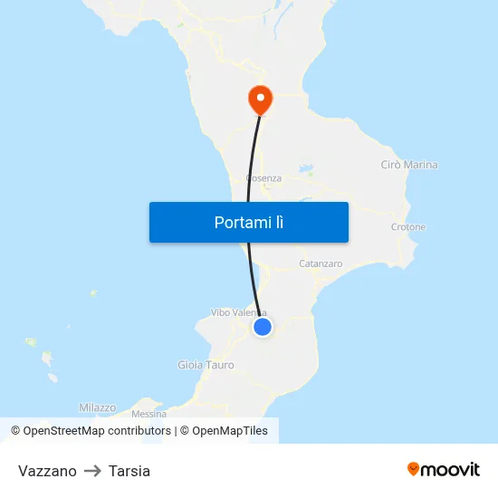 Vazzano to Tarsia map