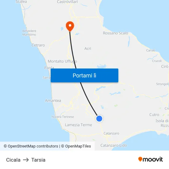 Cicala to Tarsia map