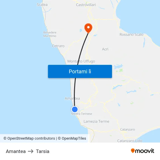 Amantea to Tarsia map