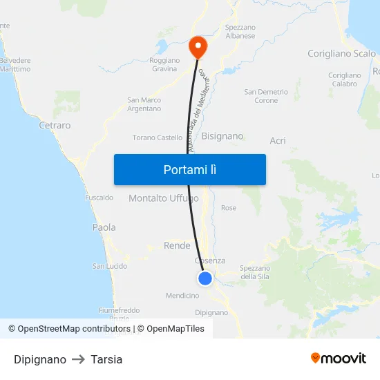 Dipignano to Tarsia map