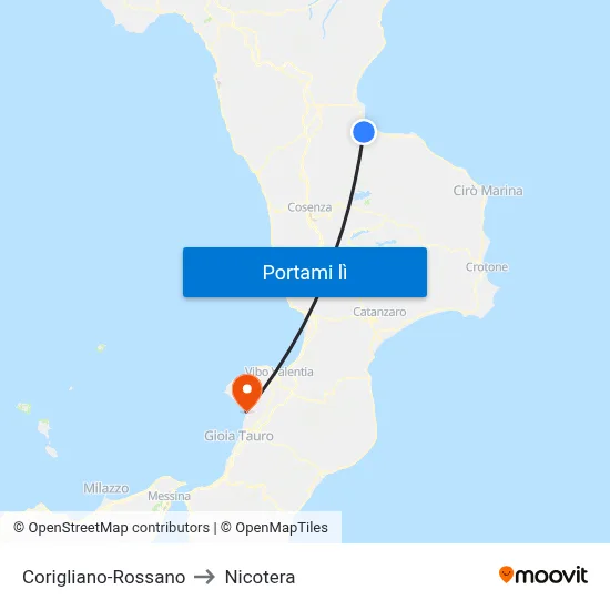 Corigliano-Rossano to Nicotera map