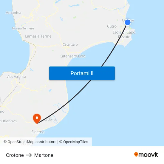 Crotone to Martone map