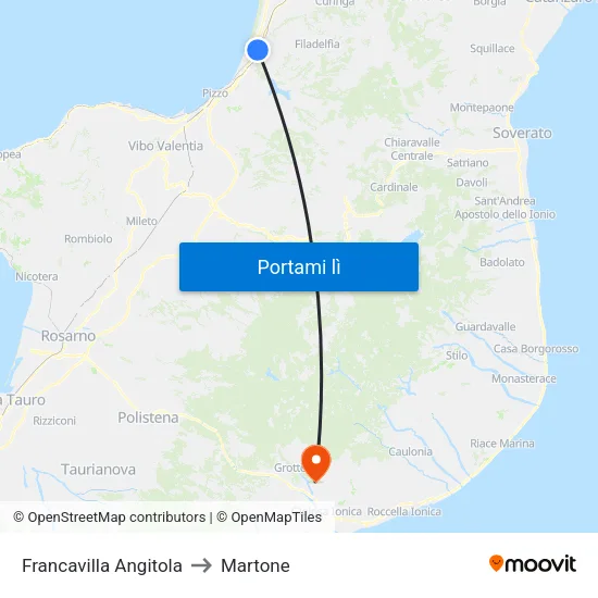 Francavilla Angitola to Martone map