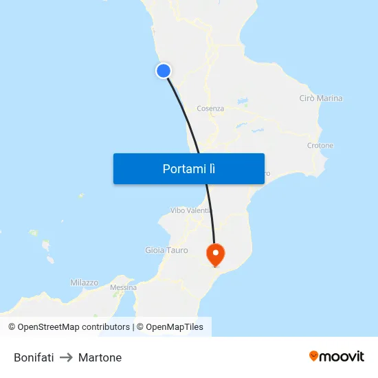 Bonifati to Martone map