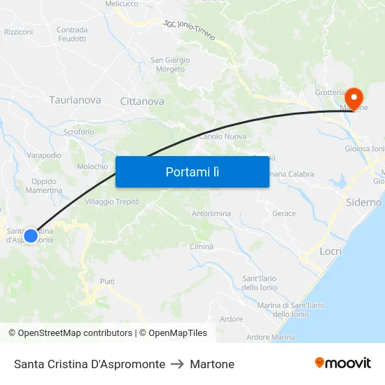 Santa Cristina D'Aspromonte to Martone map
