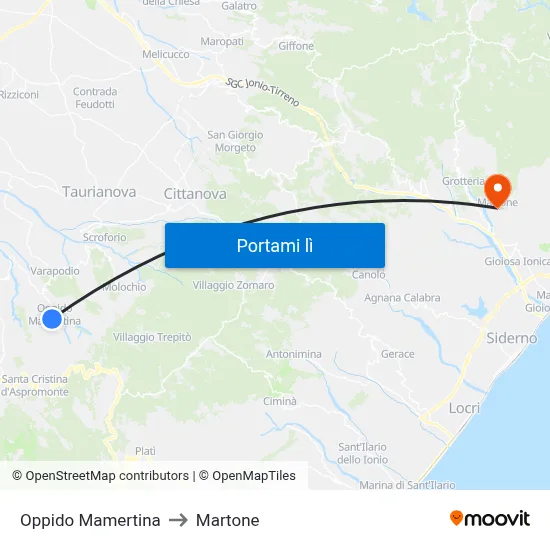 Oppido Mamertina to Martone map