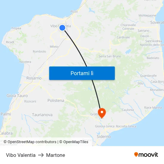 Vibo Valentia to Martone map