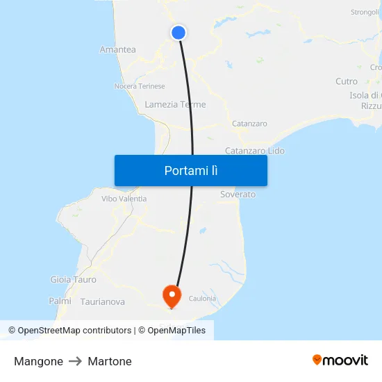 Mangone to Martone map