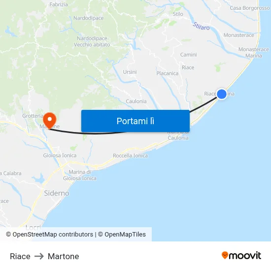 Riace to Martone map