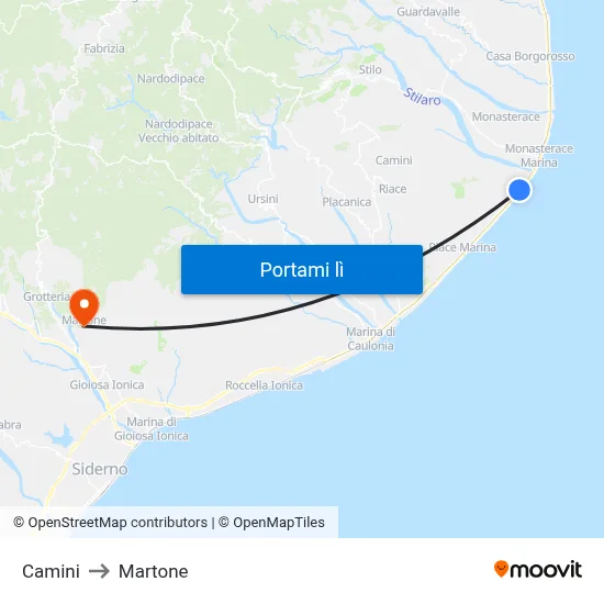 Camini to Martone map