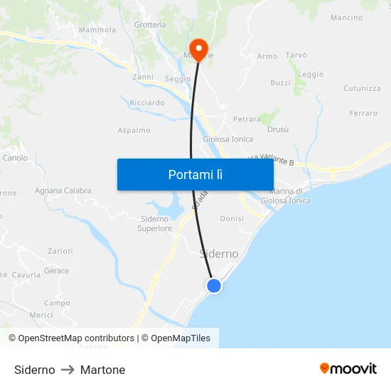 Siderno to Martone map