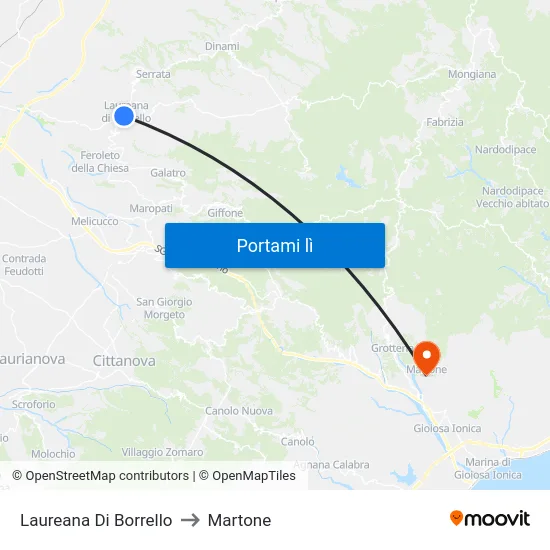 Laureana Di Borrello to Martone map