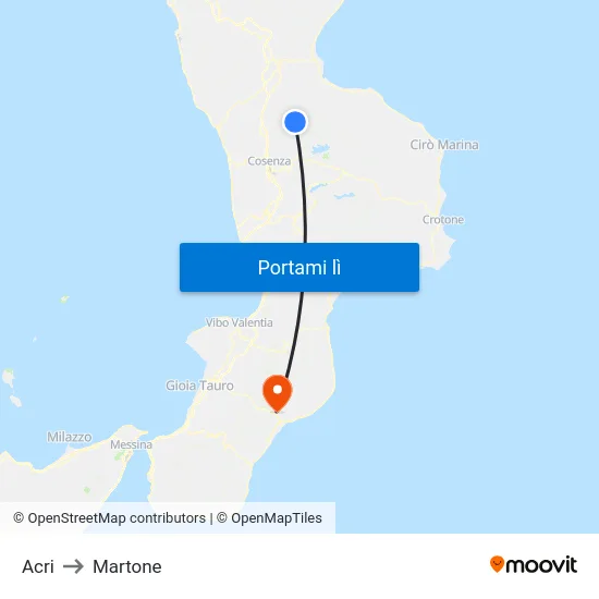 Acri to Martone map